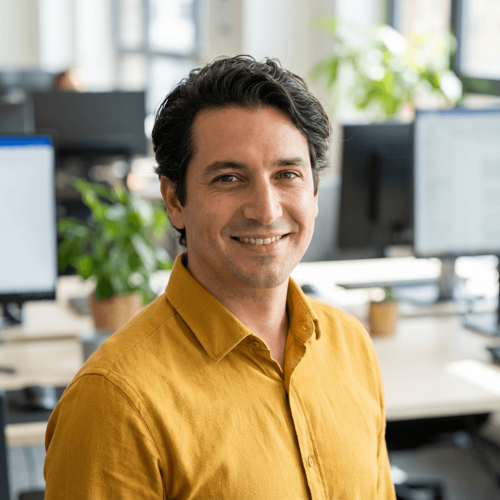 Mochtar Amirzada in professioneller Businesskleidung im Büro
